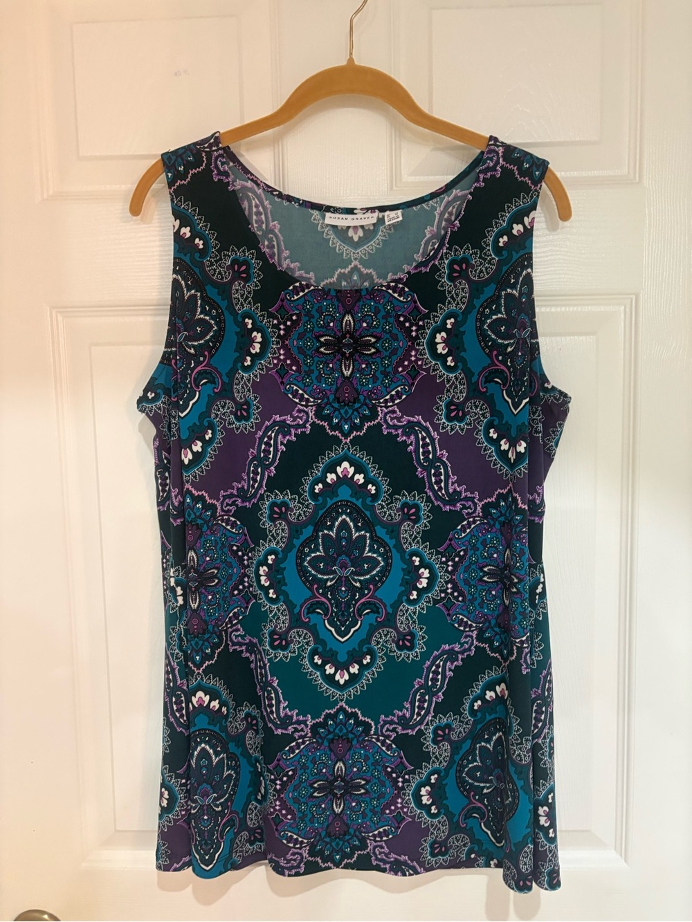 Susan Graver Size L Paisley Tank Top Teal Purple Black